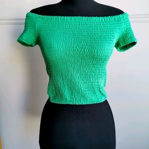 Green off the shoulder crop top